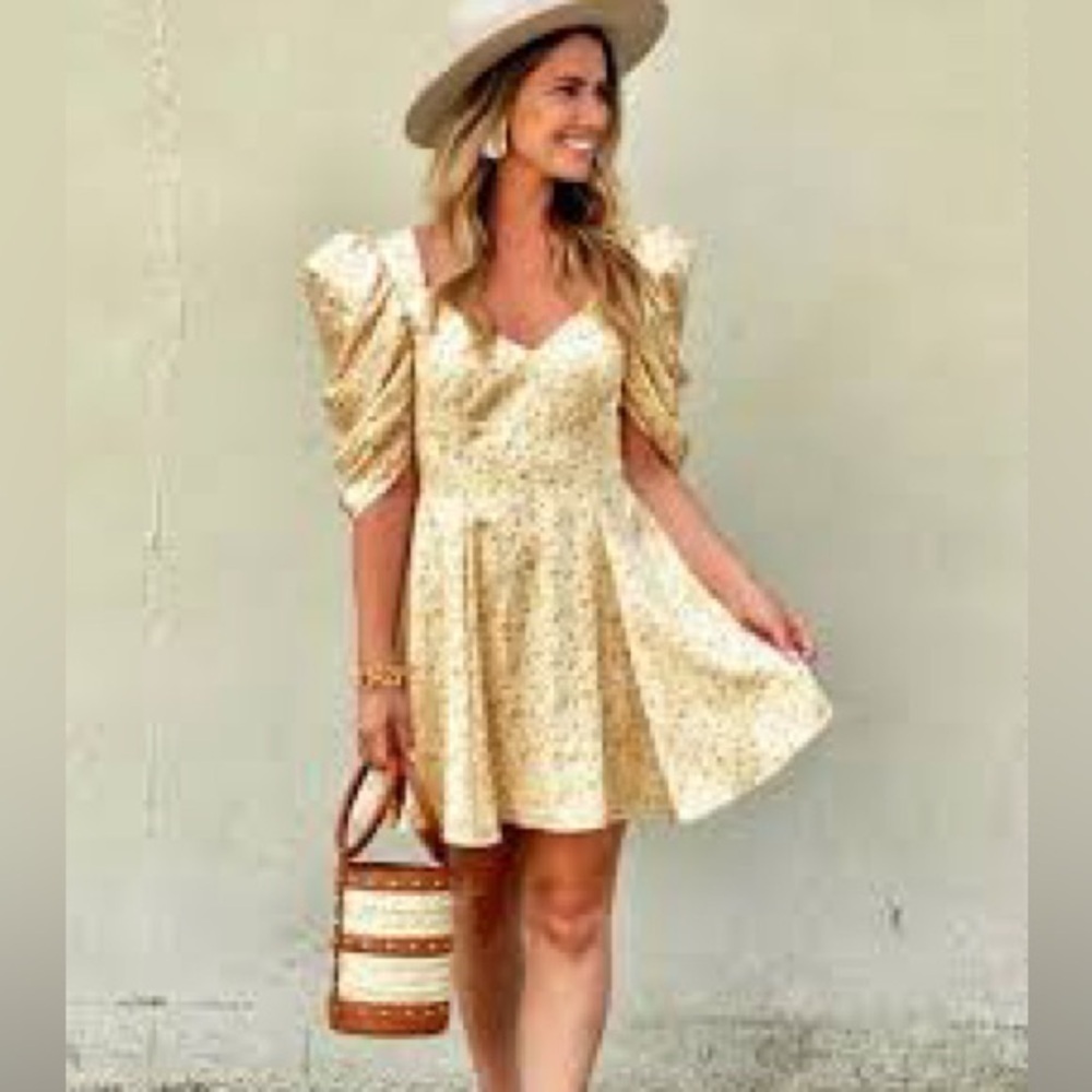 Yellow Floral Puff Sleeve Mini Dress NWT AMUR Kennedy Size 2
